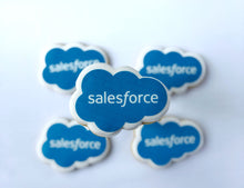 Load image into Gallery viewer, Custom shaped sugar cookie with SalesForce logo printed in blue on white background. 