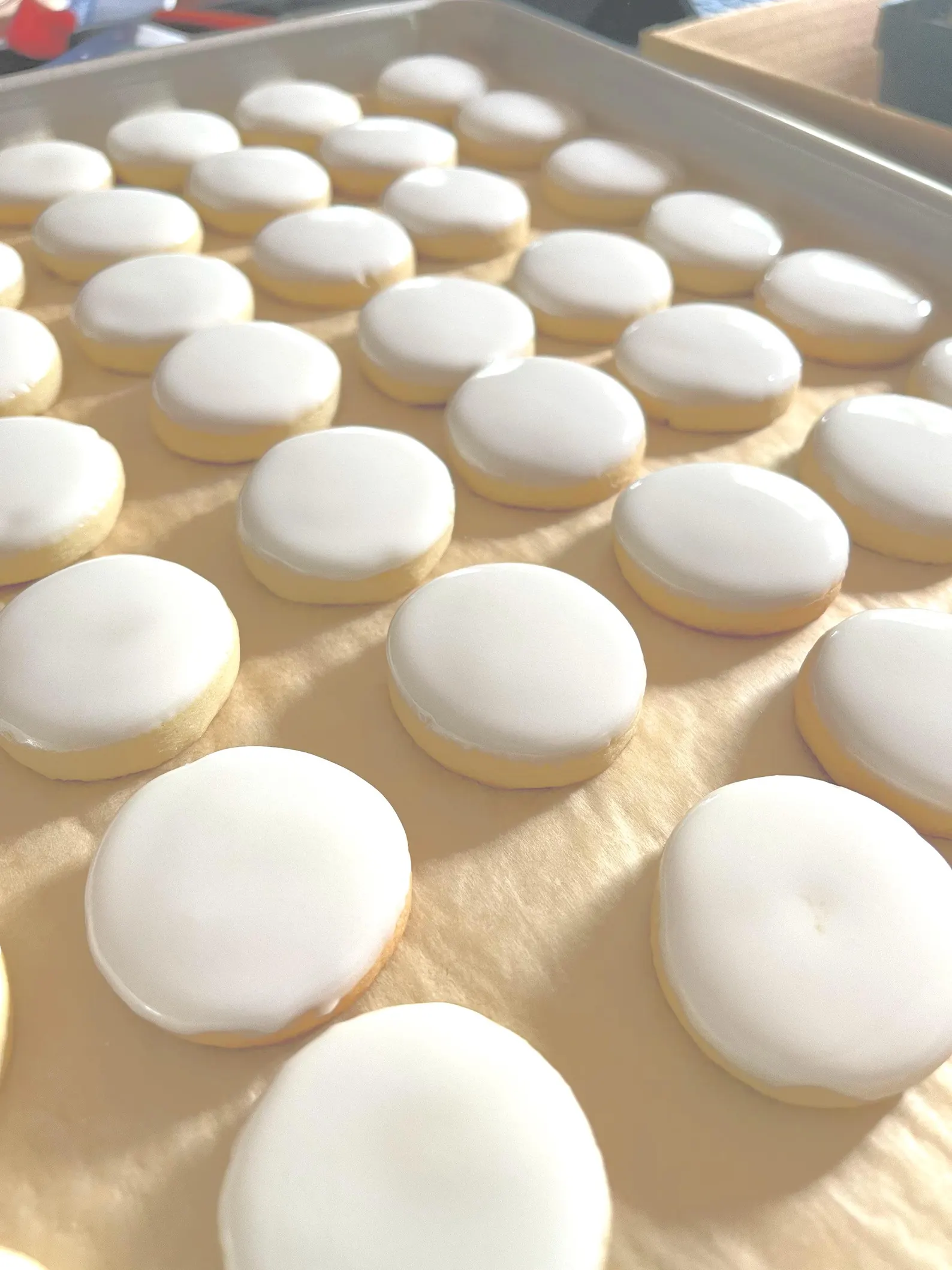 Smooth-iced blank sugar cookies ready for printing